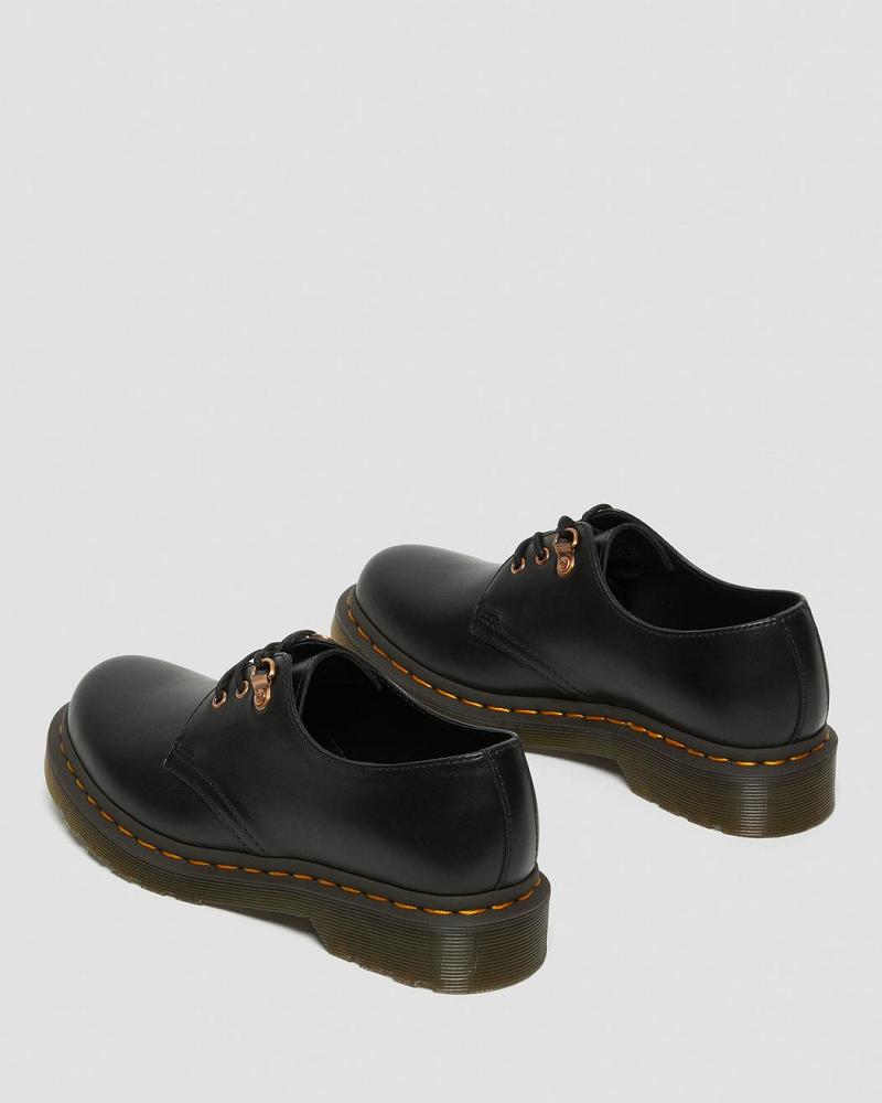 Black Women's Dr Martens 1461 Rose Gold Hardware Leather Oxfords Shoes | CA 367PJJ